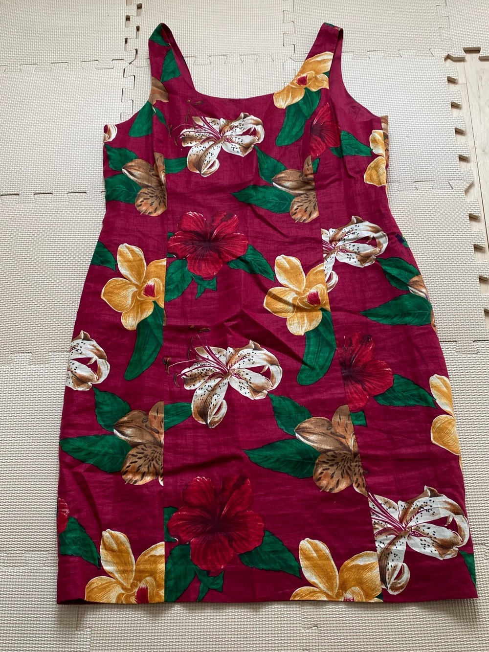 Jones New York Women Tropical Hawaiian Aloha Print Red Dress Size 16